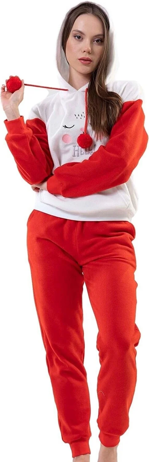 Vienetta Women's Fleece Hooded White Pajama Set 203059-0000