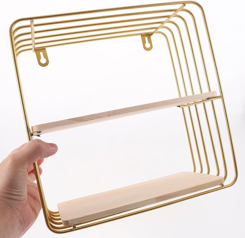 Wall Mounted Floating Shelf Metal Storage Rack, Square Gold Multifunctional Wall Shelf for Living Room Bedroom Bathroom Home Décor and Organization - Image 5