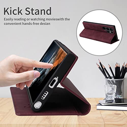 ZZXX Samsung Galaxy S22 Ultra Case Wallet with RFID Blocking, Card Slot, Photo Frame, Kickstand, Magnetic, Soft Leather Flip Fold Case (Wine Red-6.8 inch) - Image 5