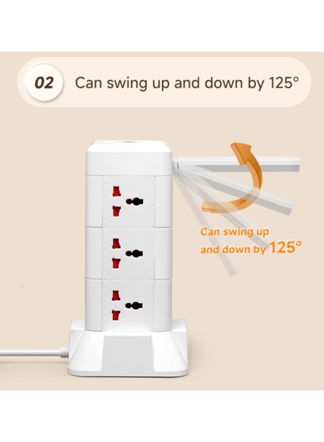 Multi Plug Socket Power Tower Extension Cord with Wireless Charging and Built-in Mini Table Lamp, 9AC Outlets + 2 USB + Type-C PD Ports, 270° Rotatable 3-Color Desk Lamp, 2500W, Home Office Desktop Cable Organizer - Image 5