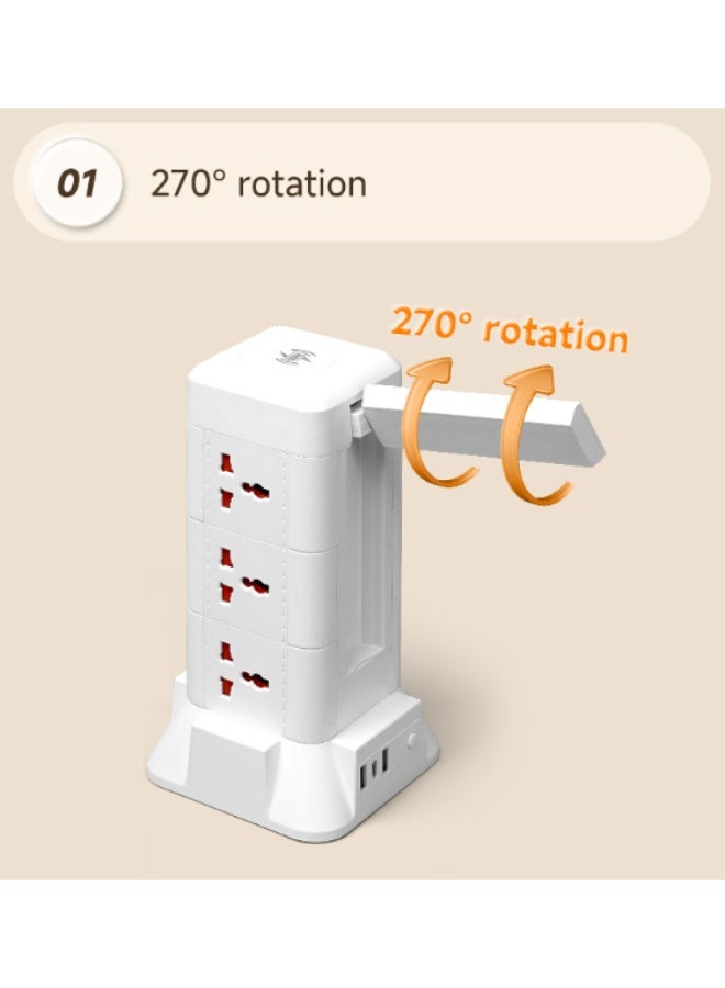 Multi Plug Socket Power Tower Extension Cord with Wireless Charging and Built-in Mini Table Lamp, 9AC Outlets + 2 USB + Type-C PD Ports, 270° Rotatable 3-Color Desk Lamp, 2500W, Home Office Desktop Cable Organizer - Image 4