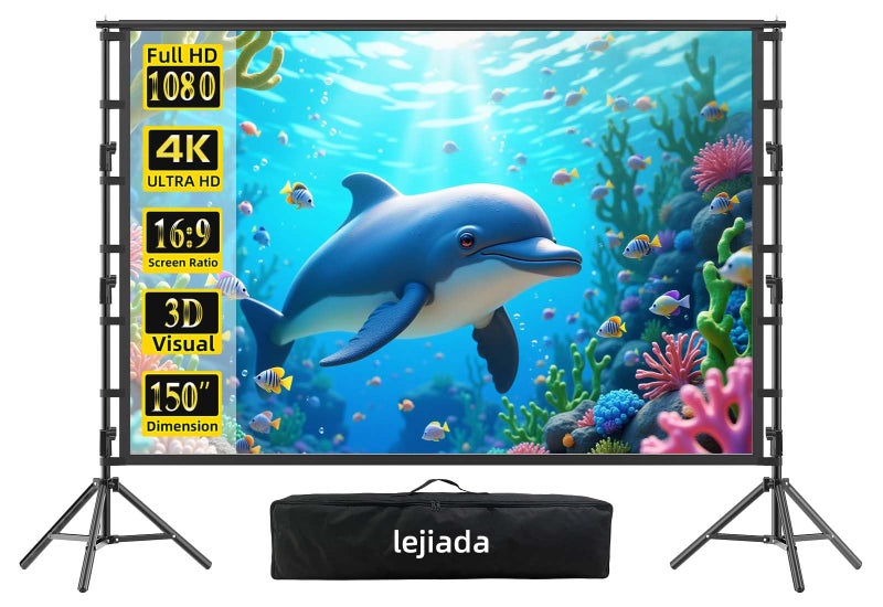 lejiada Giant 150 inch Portable Projector Screen with Dual Stand 4K HD FrontRear Projection Movie Screen for Backyard Theaters and Camping Foldable AntiCrease Fabric with Carry Bag - Image 2