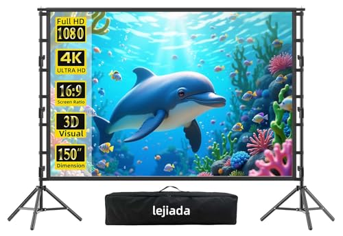 lejiada Giant 150 inch Portable Projector Screen with Dual Stand 4K HD FrontRear Projection Movie Screen for Backyard Theaters and Camping Foldable AntiCrease Fabric with Carry Bag - Image 1