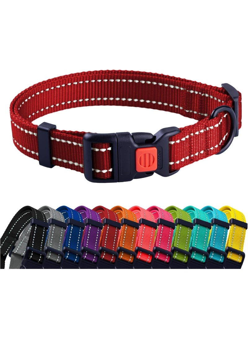 CollarDirect Reflective Dog Collar for a Small, Medium, Large Dog or Puppy with a Quick Release Buckle - Boy and Girl - Nylon Suitable for Swimming (14-18 Inch, Red) - Image 1
