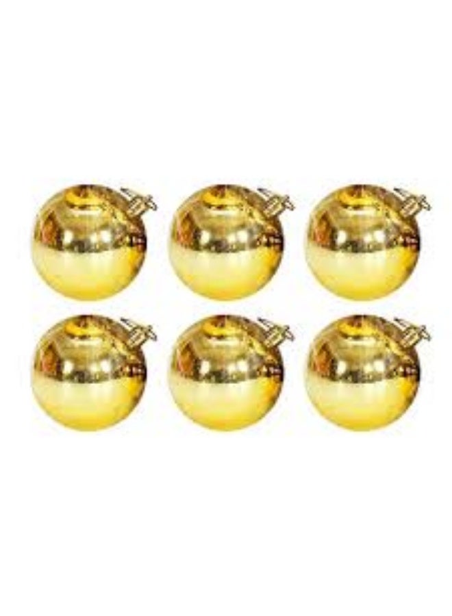Set of 6 Large Gold Plastic Decoration Balls , ideal for big spaces and trees - Image 1