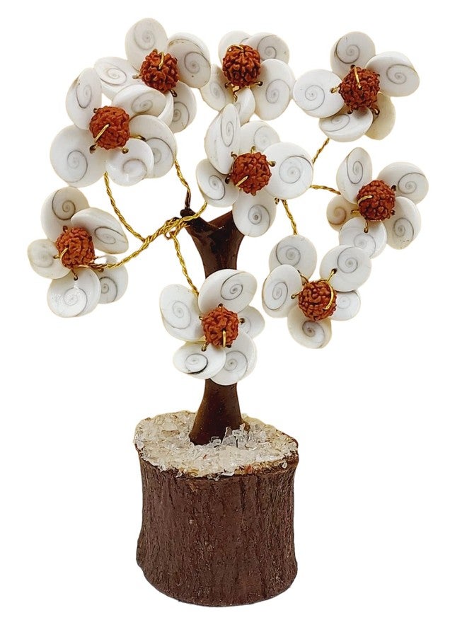 ARTISKRITI Gomti Chakra Flower with Rudraksha Beads Tree Plant for Goodluck Health Wealth and Prosperity, Chakra Tree, White and Brown (54 Chakra Multicolor) - Image 1