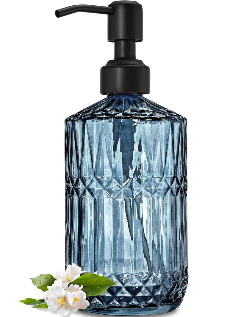 JASAI 18Oz Blue Soap Dispenser with Black Rust Proof Pump, Refillable Bathroom soap Dispenser with Thick Glass, Kitchen Soap Dispenser for Hand soap & Dish Soap.(Blue) - Image 1