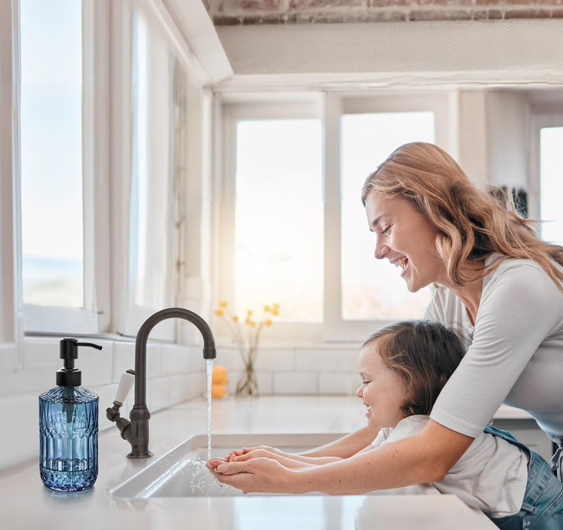 JASAI 18Oz Blue Soap Dispenser with Black Rust Proof Pump, Refillable Bathroom soap Dispenser with Thick Glass, Kitchen Soap Dispenser for Hand soap & Dish Soap.(Blue) - Image 4