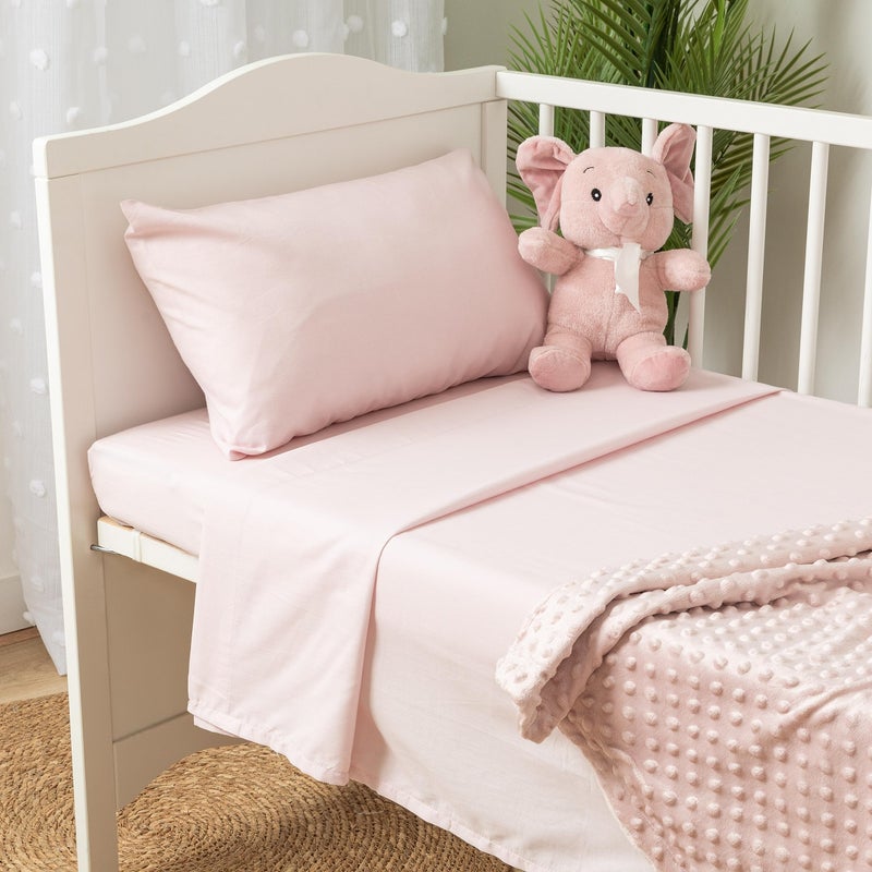 TRAMAS+ Crib and Mini Cot Sheet Set, 100% Cotton Super Soft Baby Sheets, 3-Piece Cheerful Print Bedding - (Crib-60x120m, Pink) - Image 1