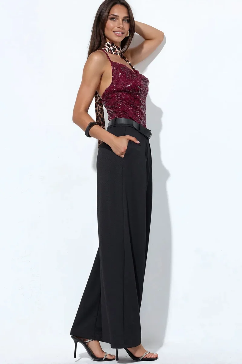 BUSEM High-Waist Wide-Leg Crepe Trousers With Belt