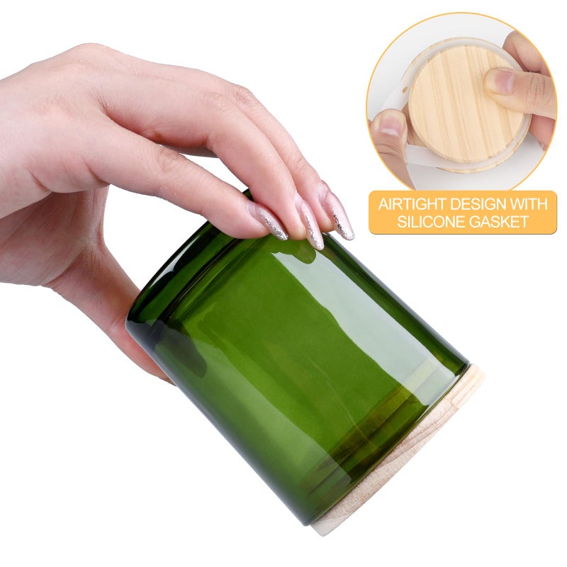 SHOWIN Thick Candle Jars for Making Candles 16 Pcs, 7 OZ Empty Jars with Wood Lids for Candle Making, Sample Container, Green - Image 3