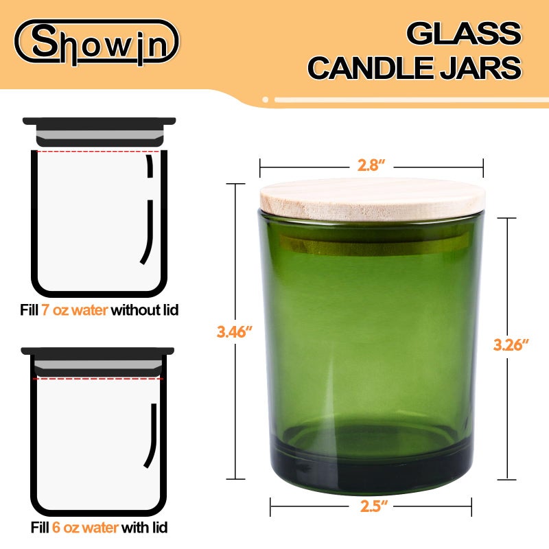 SHOWIN Thick Candle Jars for Making Candles 16 Pcs, 7 OZ Empty Jars with Wood Lids for Candle Making, Sample Container, Green - Image 4