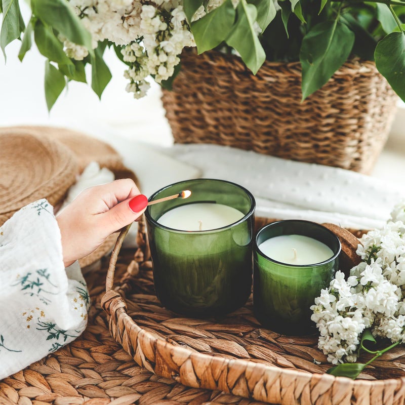 SHOWIN Thick Candle Jars for Making Candles 16 Pcs, 7 OZ Empty Jars with Wood Lids for Candle Making, Sample Container, Green - Image 5