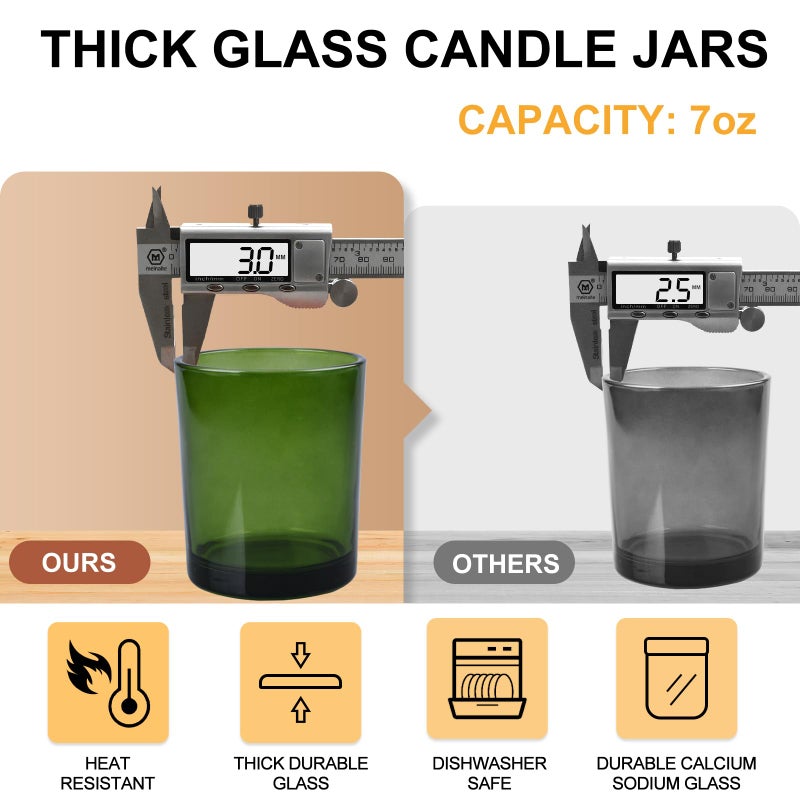 SHOWIN Thick Candle Jars for Making Candles 16 Pcs, 7 OZ Empty Jars with Wood Lids for Candle Making, Sample Container, Green - Image 2