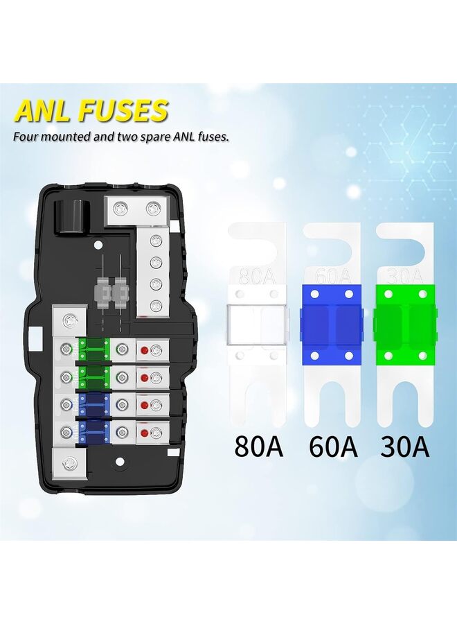 Fused Power Distribution Block Car Audio 4 Way MIDI(Mini-ANL) Fuse Block 12V 0/4 Gauge with Ground for Auto UTV Boat Stereo Amp  - Image 3