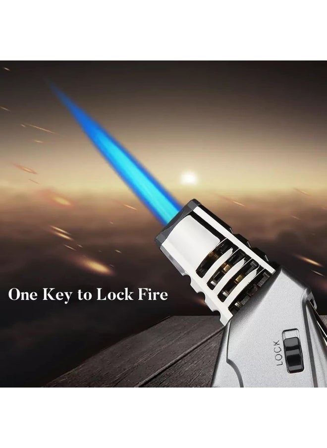 ALSAQER Alsaqer-Jobon Jet Flame Windproof Butane Gas Lighter-Bakhoor Charcoal Lighter-Jobon Torch Lighter-BBQ Lighter(Gas not Included)-(Silver)  - Image 3
