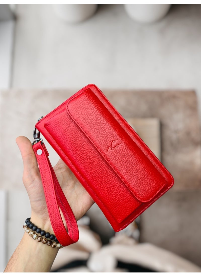 VISSO - 453 Leather Zippered Handbag Bag with Wrist Cord - Image 1