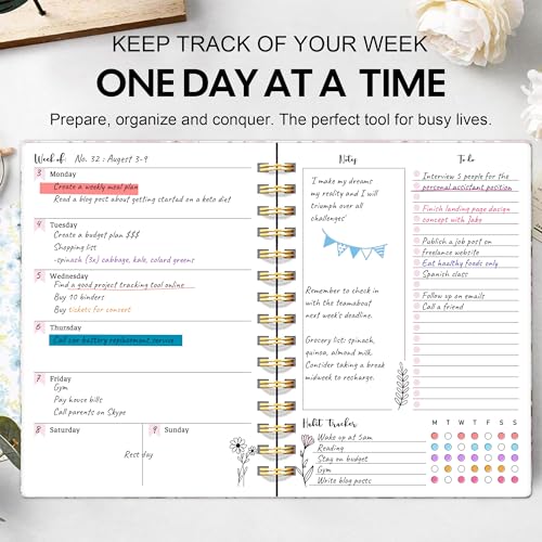 PIOOJK Undated Weekly and Monthly Planner – 12-Month To Do List Notebook Organizer with Goal & Habit Tracker, Monthly Calendar, Spiral Productivity Journal Ideal for Work, School & Home, 6.5" x 8.5", Rose - Image 3