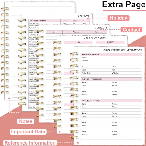 PIOOJK Undated Weekly and Monthly Planner – 12-Month To Do List Notebook Organizer with Goal & Habit Tracker, Monthly Calendar, Spiral Productivity Journal Ideal for Work, School & Home, 6.5" x 8.5", Rose - Image 4