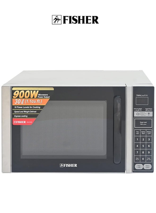 FISHER 30 Liters Digital Microwave Oven Large Capacity, 900W, with 6 Power Levels for Cooking, Silver | FEM-S7530V - Image 1
