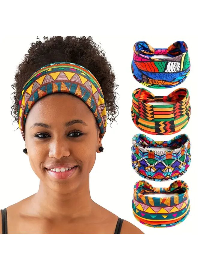 4pcs Set Bohemian Colorful Geometric Print Stretchy Headband Absorbent Breathable For Women Fitness Running Yoga Outdoor Sports Hair Accessory - Image 5