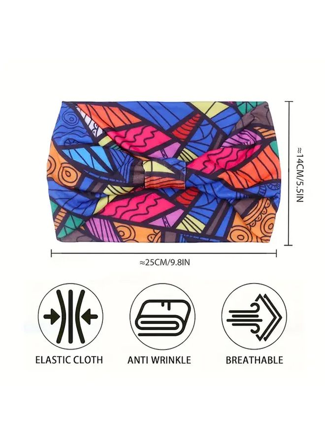 4pcs Set Bohemian Colorful Geometric Print Stretchy Headband Absorbent Breathable For Women Fitness Running Yoga Outdoor Sports Hair Accessory - Image 4