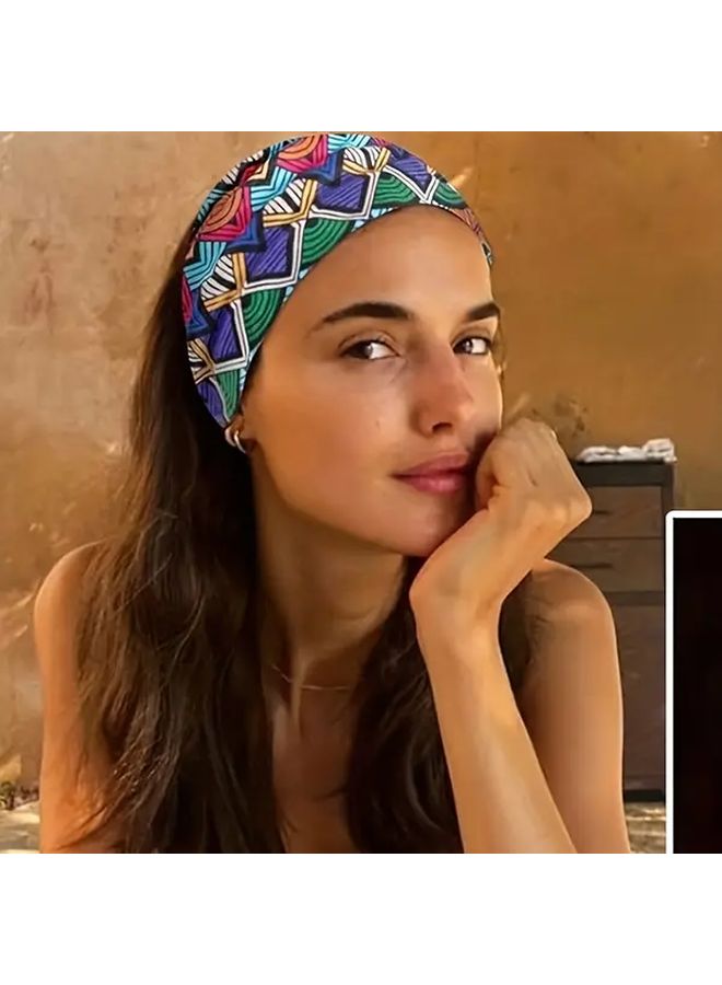 4pcs Set Bohemian Colorful Geometric Print Stretchy Headband Absorbent Breathable For Women Fitness Running Yoga Outdoor Sports Hair Accessory - Image 3