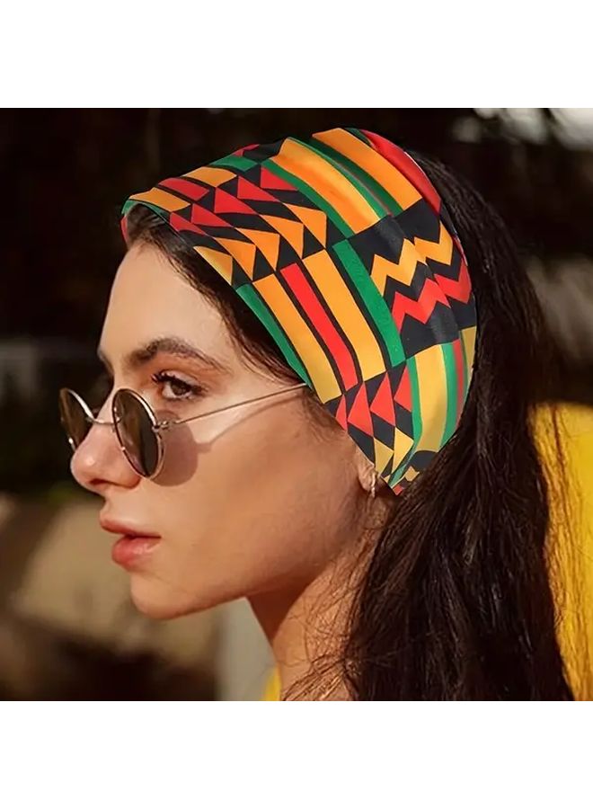 4pcs Set Bohemian Colorful Geometric Print Stretchy Headband Absorbent Breathable For Women Fitness Running Yoga Outdoor Sports Hair Accessory - Image 2