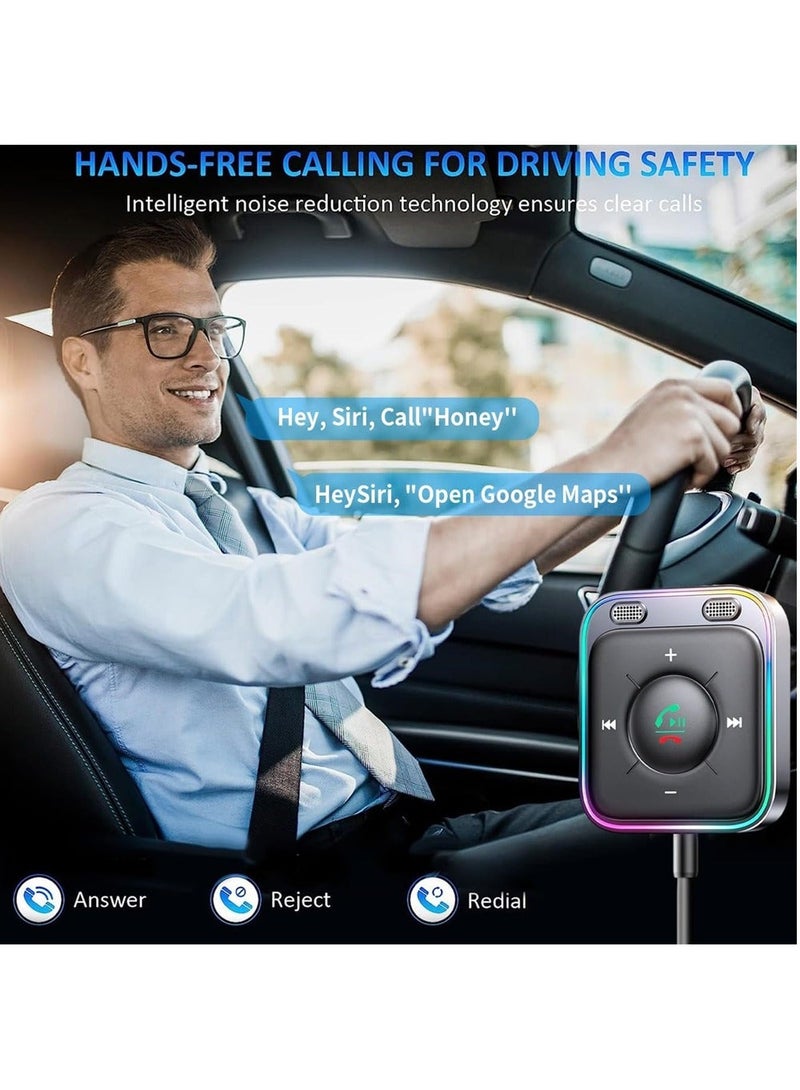 Y&D Bluetooth 5.3 Car Adapter with Dual Mics and Noise Cancellation, AUX Kit Plug-and-Play Filter for Hands-Free Calls Stereo Audio  - Image 2