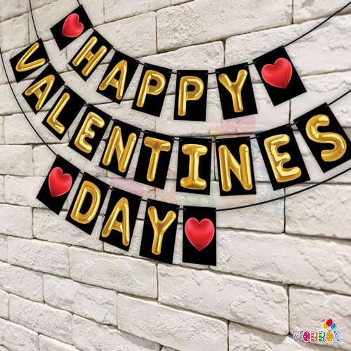 Wobbox Valentine Bunting Banner For Couples, Happy Valentine Banner, Valentine Party Decoration, Happy Valentine Day Party Decorations Items (Golden Balloon & Red Heart Happy Valentines Day) - Image 4