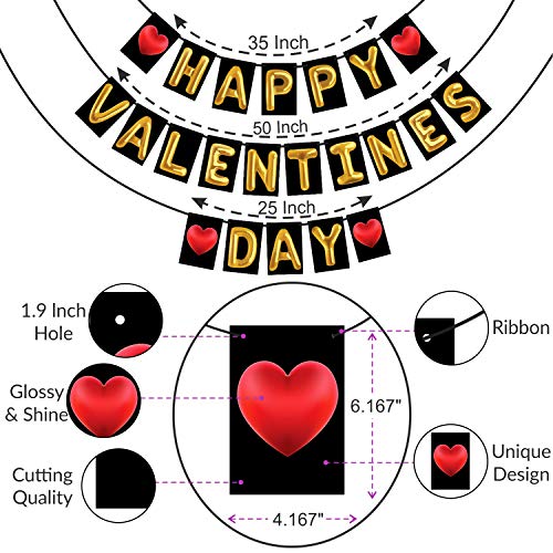 Wobbox Valentine Bunting Banner For Couples, Happy Valentine Banner, Valentine Party Decoration, Happy Valentine Day Party Decorations Items (Golden Balloon & Red Heart Happy Valentines Day) - Image 3