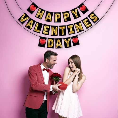 Wobbox Valentine Bunting Banner For Couples, Happy Valentine Banner, Valentine Party Decoration, Happy Valentine Day Party Decorations Items (Golden Balloon & Red Heart Happy Valentines Day) - Image 5