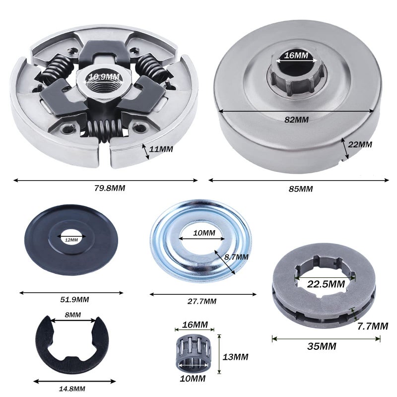 Adefol Chainsaw 3/8"-7 Clutch Drum Rim Sprocket Kit for Stihl MS660 066 064 MS640 MS661 Chainsaw, MS660 Cutch Kit With Washer E-clip Needle Bearing Replacement Parts # 1122 160 2002, 1122 007 1000 - Image 3