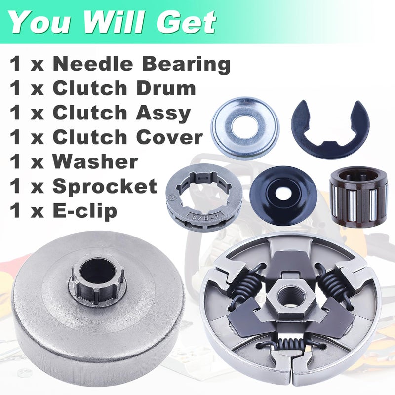 Adefol Chainsaw 3/8"-7 Clutch Drum Rim Sprocket Kit for Stihl MS660 066 064 MS640 MS661 Chainsaw, MS660 Cutch Kit With Washer E-clip Needle Bearing Replacement Parts # 1122 160 2002, 1122 007 1000 - Image 5