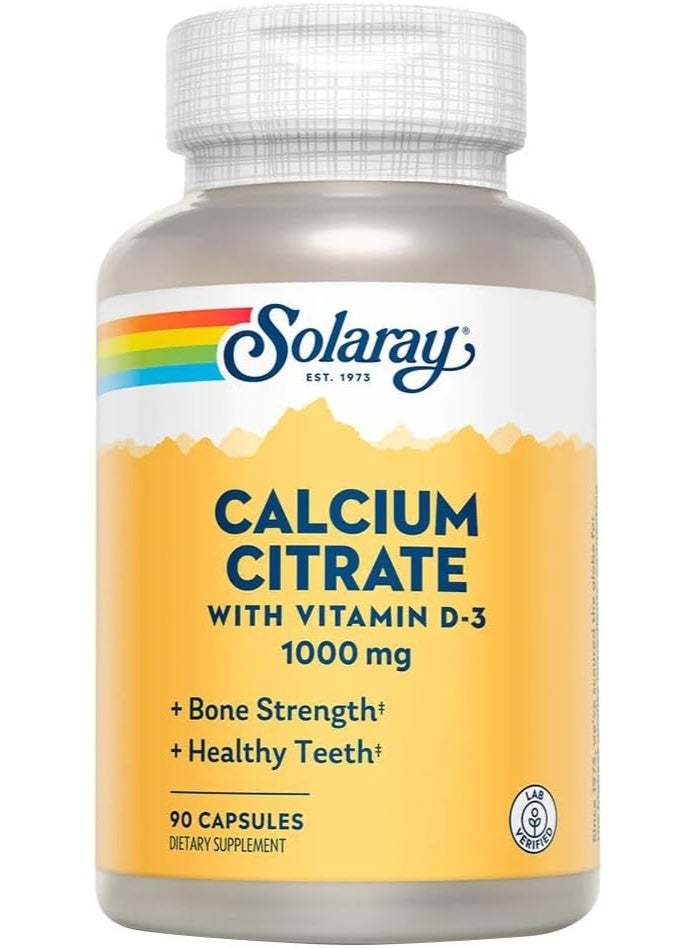 SOLARAY Calcium Citrate 1000mg with Vitamin D3 – Bone & Muscle Support Supplement – 90 Vegan Capsules - Image 1