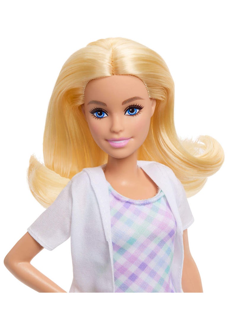 Barbie مجموعة ألعاب طبيب الأسنان مع دمية باربي الشقراء التي ترتدي معطف أبيض، دمية صغيرة للأطفال، كرسي فحص وإكسسوارات - Image 5