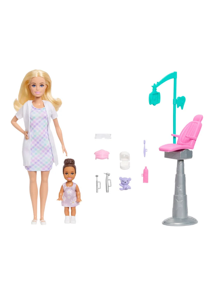 باربي Careers Dentist Playset with Blonde Barbie Doll Wearing White Coat, Toddler Small Doll, Examination Chair & Accessories