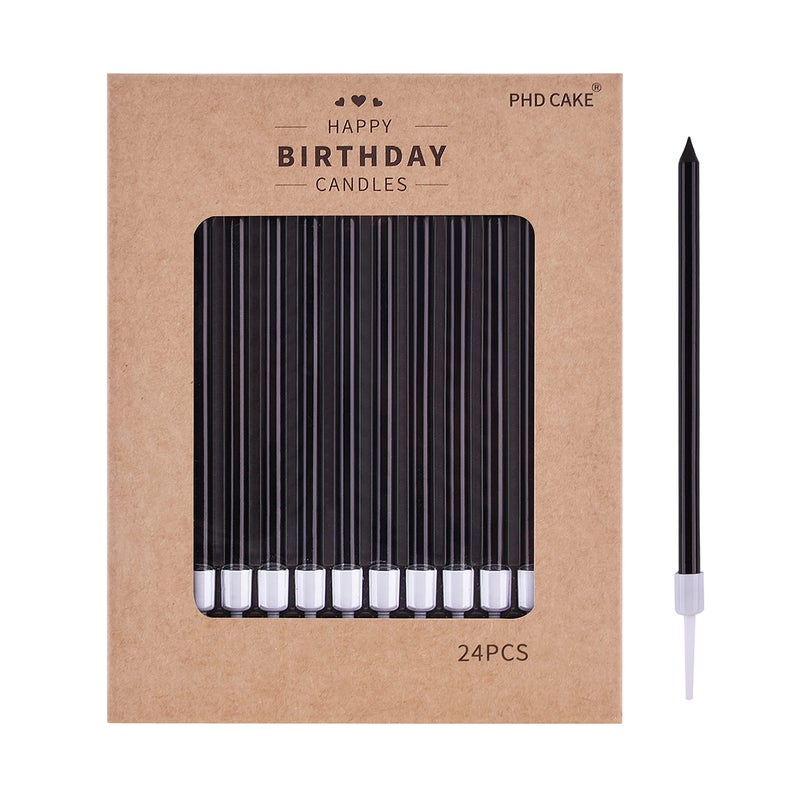 PHD CAKE Black Long Thin Birthday Candles, Cake Candles, Birthday Parties, Wedding Decorations, Party Candles - Image 1