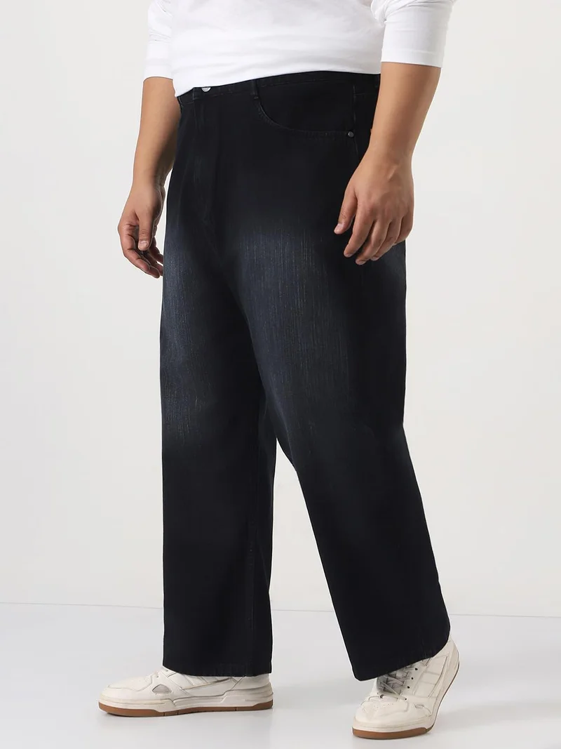 Urbano Fashion  Urbano Plus Men's Black Loose Baggy Fit Washed Denim Jeans Non-Stretchable  | Best Price UAE