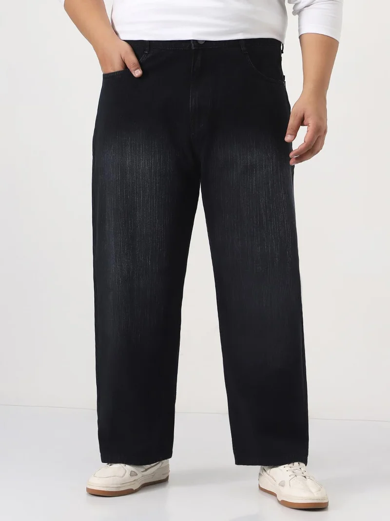 Urbano Plus Men's Black Loose Baggy Fit Washed Denim Jeans Non-Stretchable