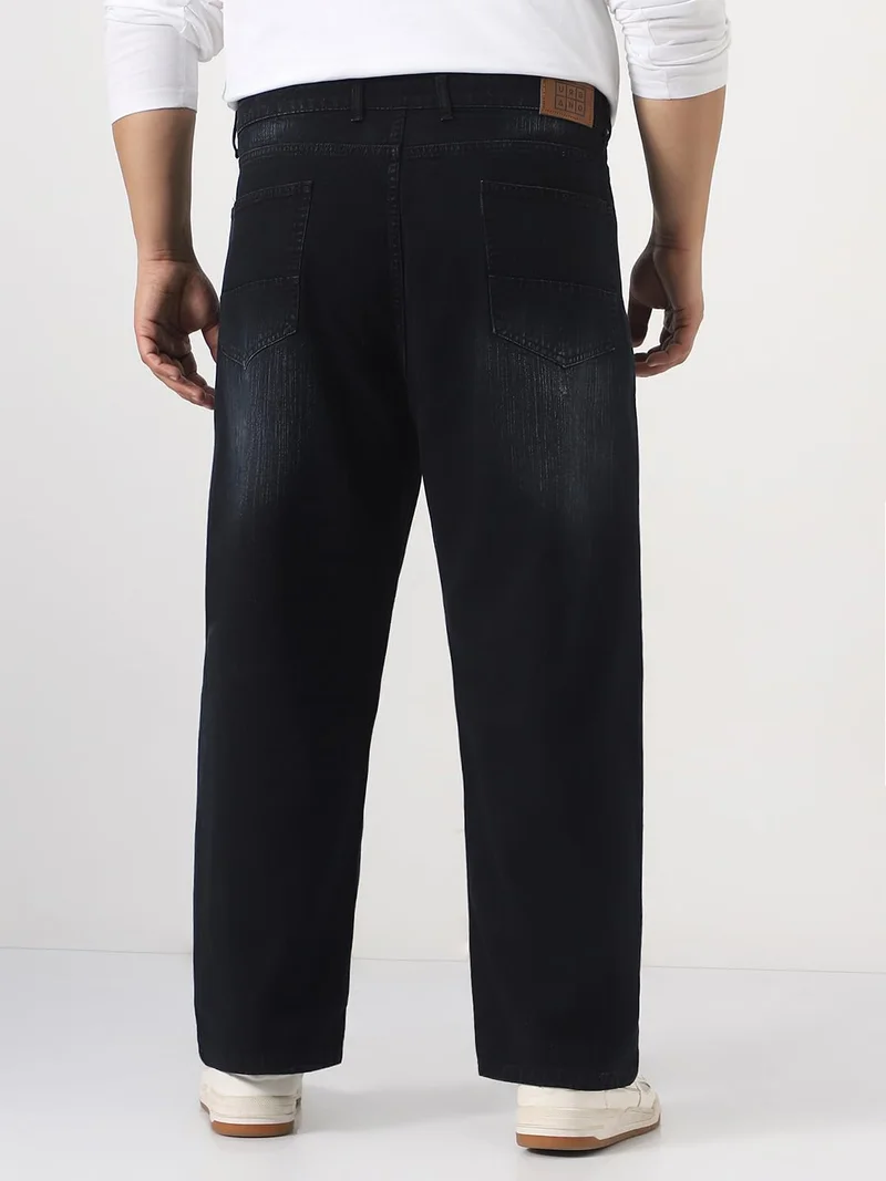 Urbano Fashion  Urbano Plus Men's Black Loose Baggy Fit Washed Denim Jeans Non-Stretchable  | Best Price UAE