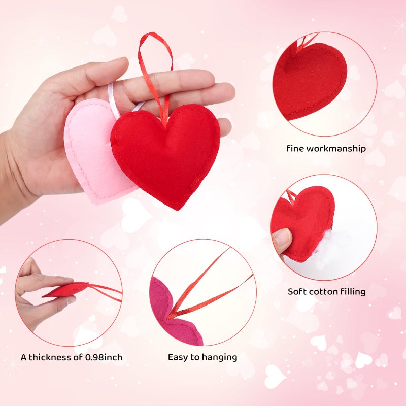HSONAIGEE 24 Pieces Felt Heart Hanging Ornaments, Valentinesâ€™ Day Felt Baubles Heart Hanging Decorations for Tree Home Wedding Party Decor - Image 4