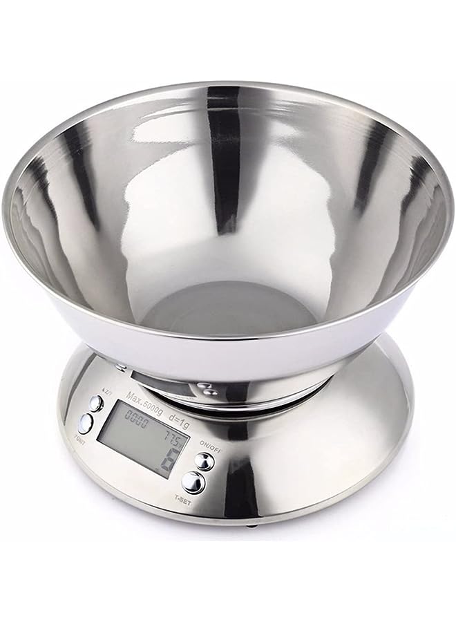 PROMASS Kitchen Scale,Digital Food Scale with Removable Bowl 1.8L ,Stainless Steel Food Scale with Alarm Timer，5Kg/1G (Silver-5KG/1G) - Image 1
