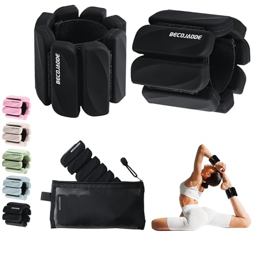 BECOJADDE Ankle Weights for Women Men Adjustable 1LB Wrist Weights Bracelet Set of 2 for Home Gym Weighted Bangles Wristbands Leg Arm Weights for Walking Swimming Running Pilates Yoga Gym Black - Image 1