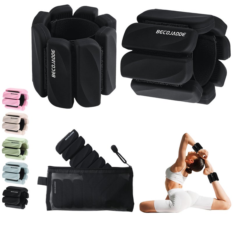 BECOJADDE Ankle Weights for Women Men Adjustable 1LB Wrist Weights Bracelet Set of 2 for Home Gym Weighted Bangles Wristbands Leg Arm Weights for Walking Swimming Running Pilates Yoga Gym Black - Image 2