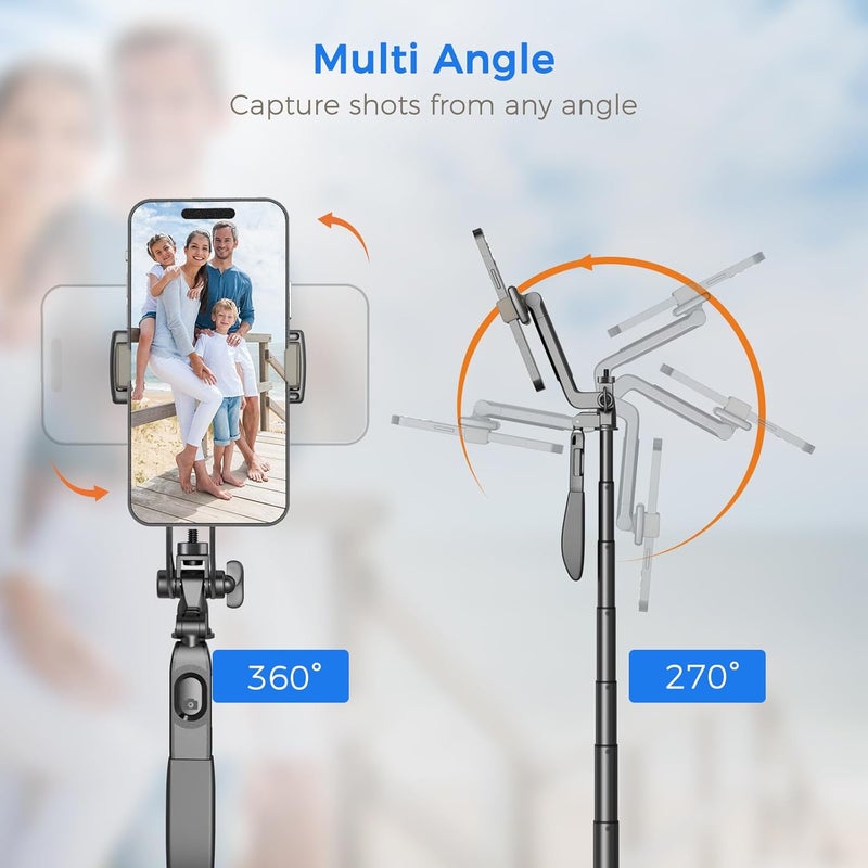 Liphisy Selfie Stick Travel Tripod for Cell Phone with Remote Control and Phone Holder, Extendable Selfie Stick for iPhone, iPhone Tripod for Video Recording, 72 Inch, Black - Image 4