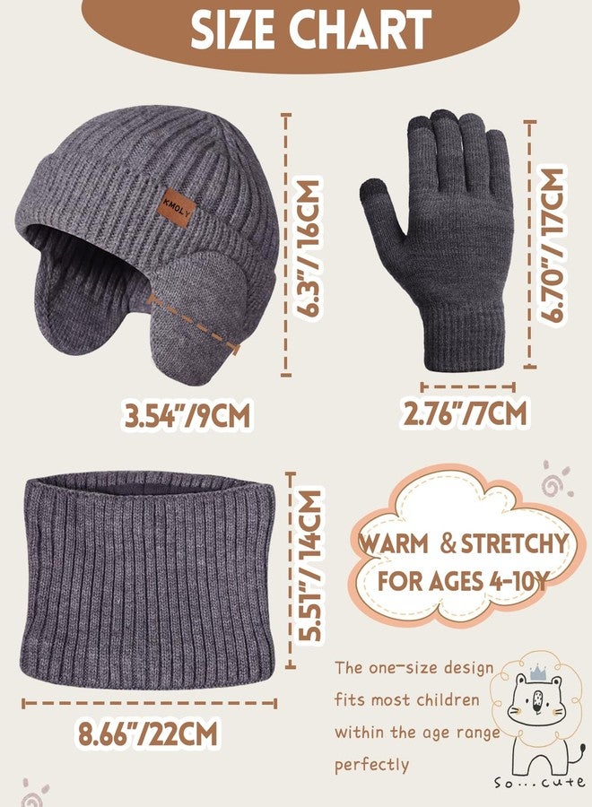KMOLY Kids Winter Beanie Hat Scarf Gloves Set 4-10Y, Knit Hat With Earmuffs Neck Gaiter Fleece Lined Touchscreen Gloves Boys Girls - Image 5