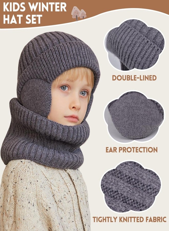 KMOLY Kids Winter Beanie Hat Scarf Gloves Set 4-10Y, Knit Hat With Earmuffs Neck Gaiter Fleece Lined Touchscreen Gloves Boys Girls - Image 2