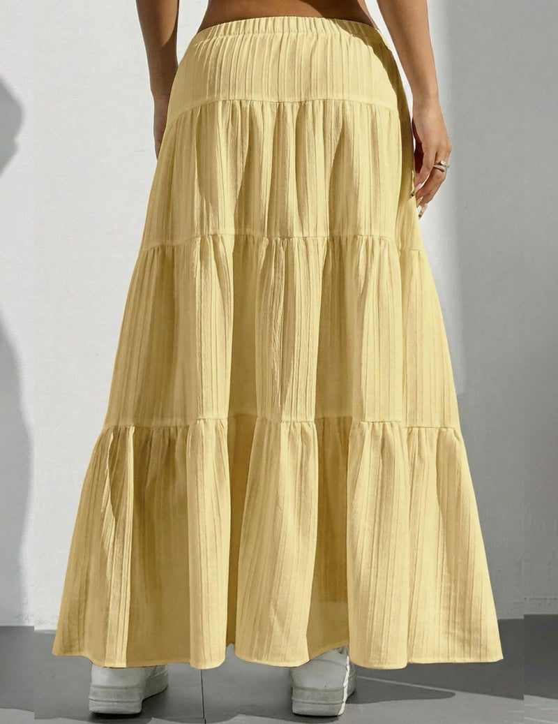 DERAX Women's Boho Flowy Maxi Skirt Flared Ruffle Elastic Waist Summer A Line Long Skirts Yellow M - Image 2