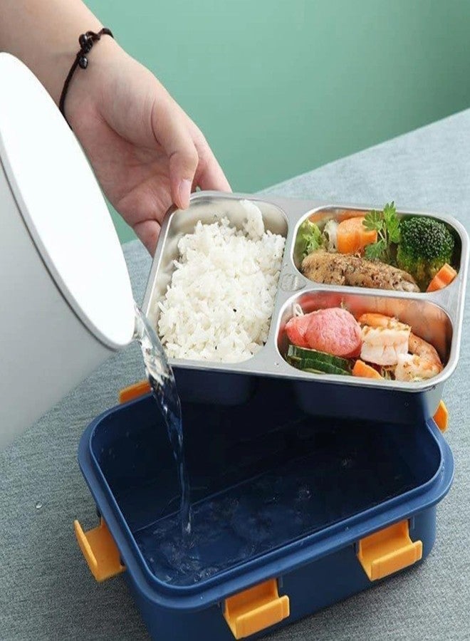 Mayatra's Stainless Steel Lunch Box with 3 Compartments, 750mL, Leakproof Bento Box with Spoon, for Kids and Adults - Image 4